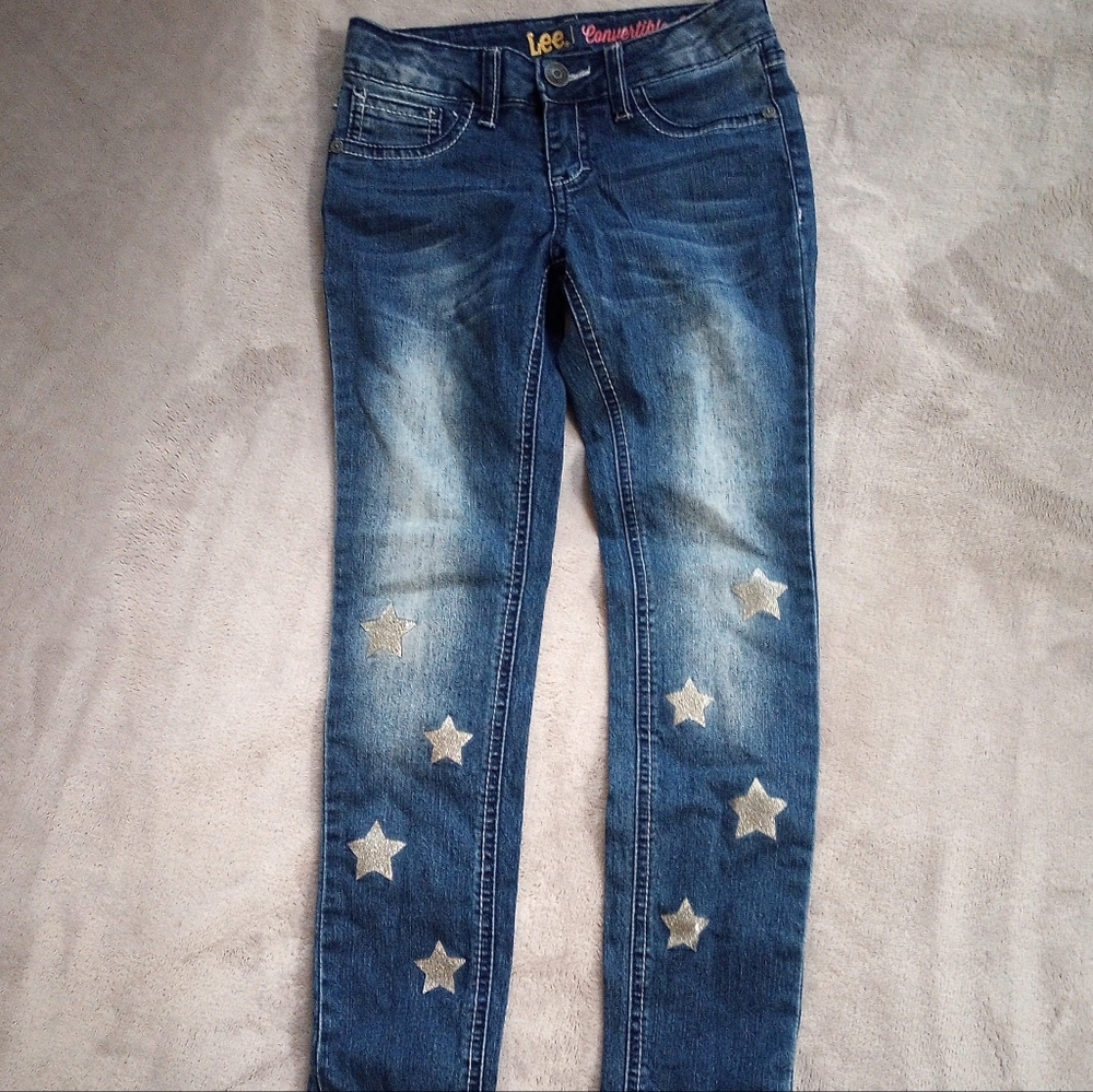 Girls Star Embellished LEE Convertible Skinny Jeans 7